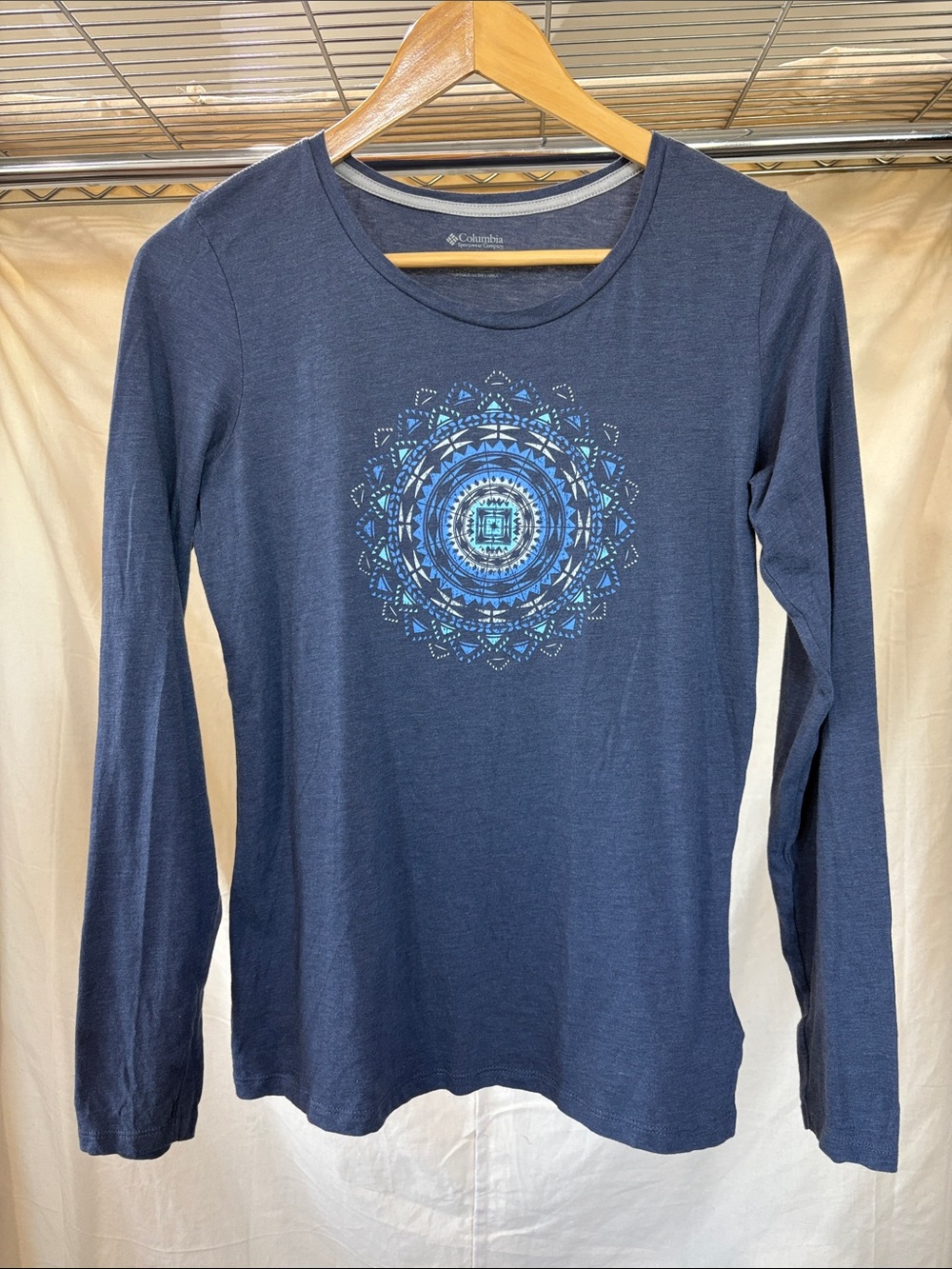 Columbia Women's Navy Long-Sleeve Crewneck with Blue Mandala Graphic